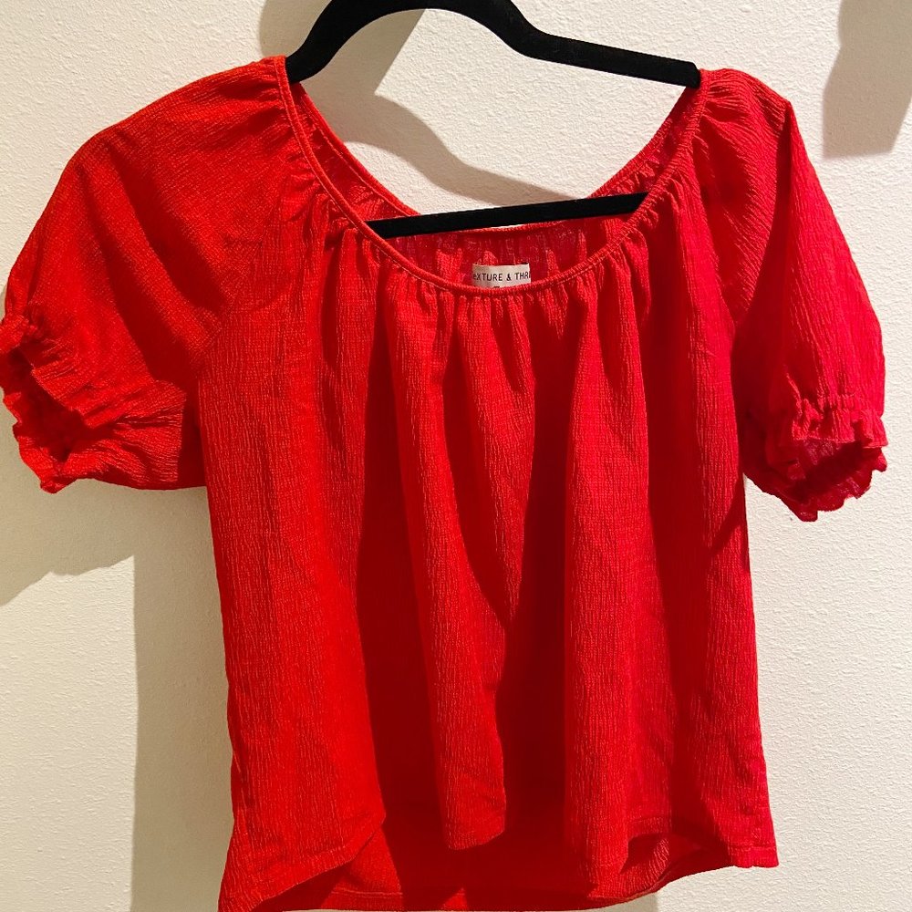 Madewell Red Puff Sleeved Top, Size Small